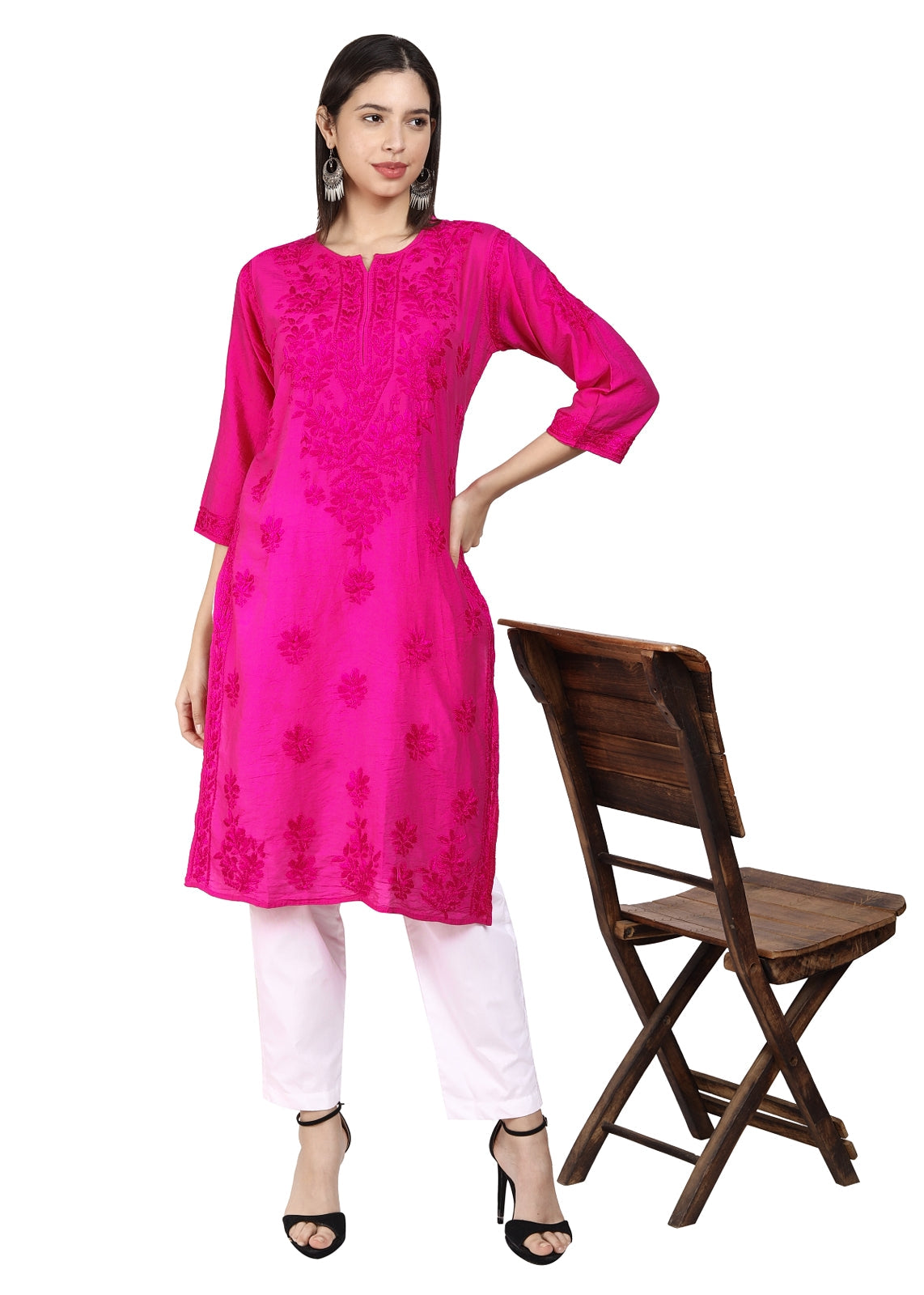 Kyra Chanderi Cotton Chikankari Kurti