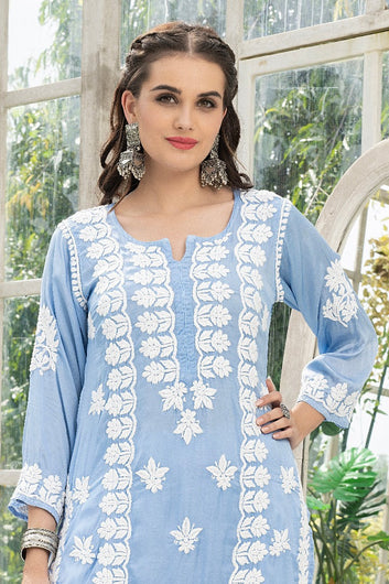 Safak Exclusive Muslin  Long Chikankari Kurti