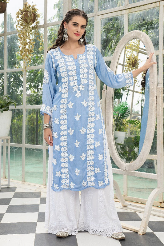 Safak Exclusive Muslin  Long Chikankari Kurti