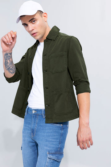 Trois Olive Overshirt