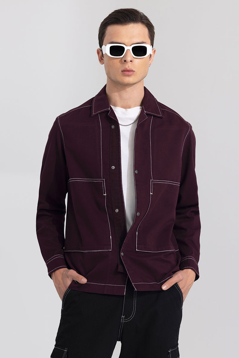 Contrast Stitch Wine Overshirt