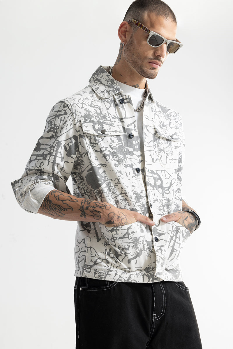 Ripple Abstract Print Grey Overshirt