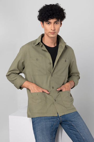 Aquae Lava Green Linen Overshirt