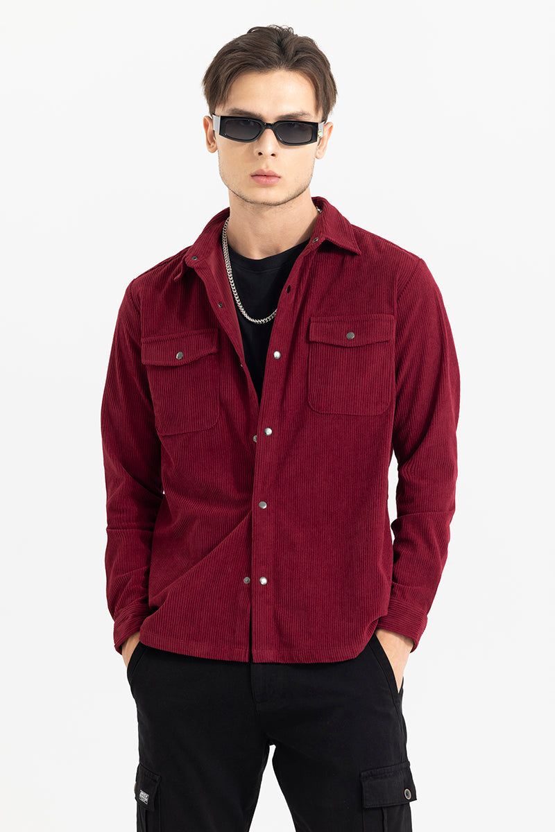 Jezzi Maroon Corduroy Overshirt