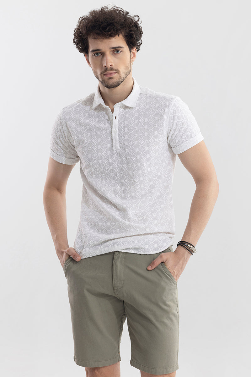 Diamond Quad White Polo T-Shirt