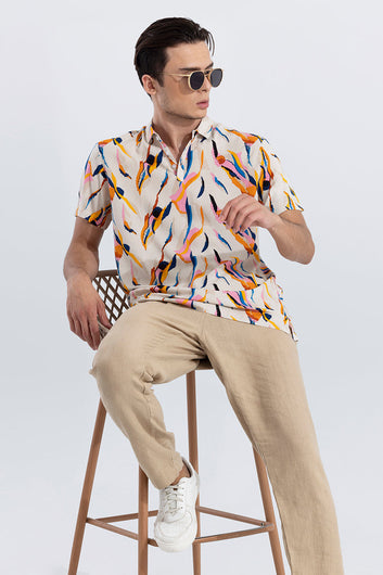 Falling Colour Cream Polo T-Shirt