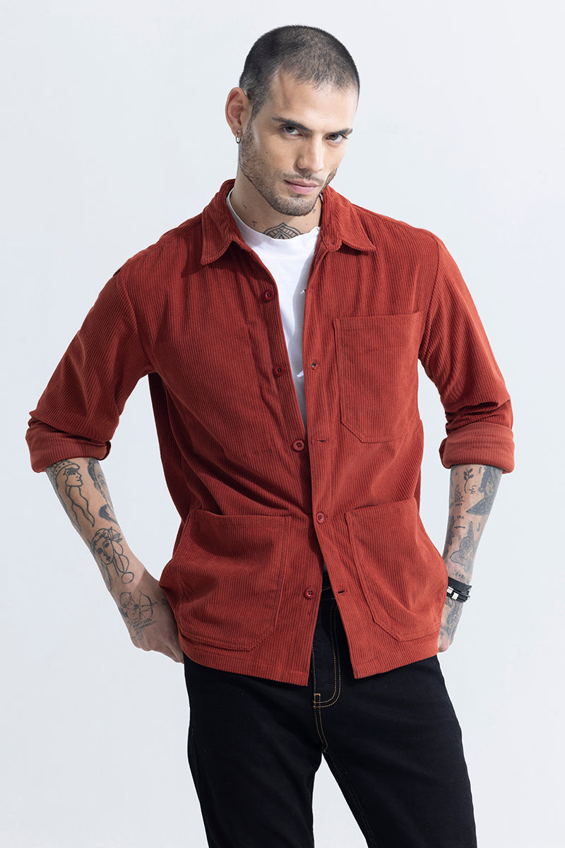 Cord Ribbed Red Overshirt