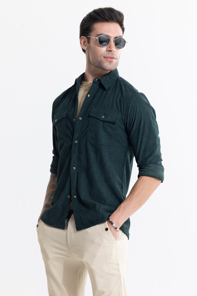 Jezzi Teal Green Corduroy Overshirt