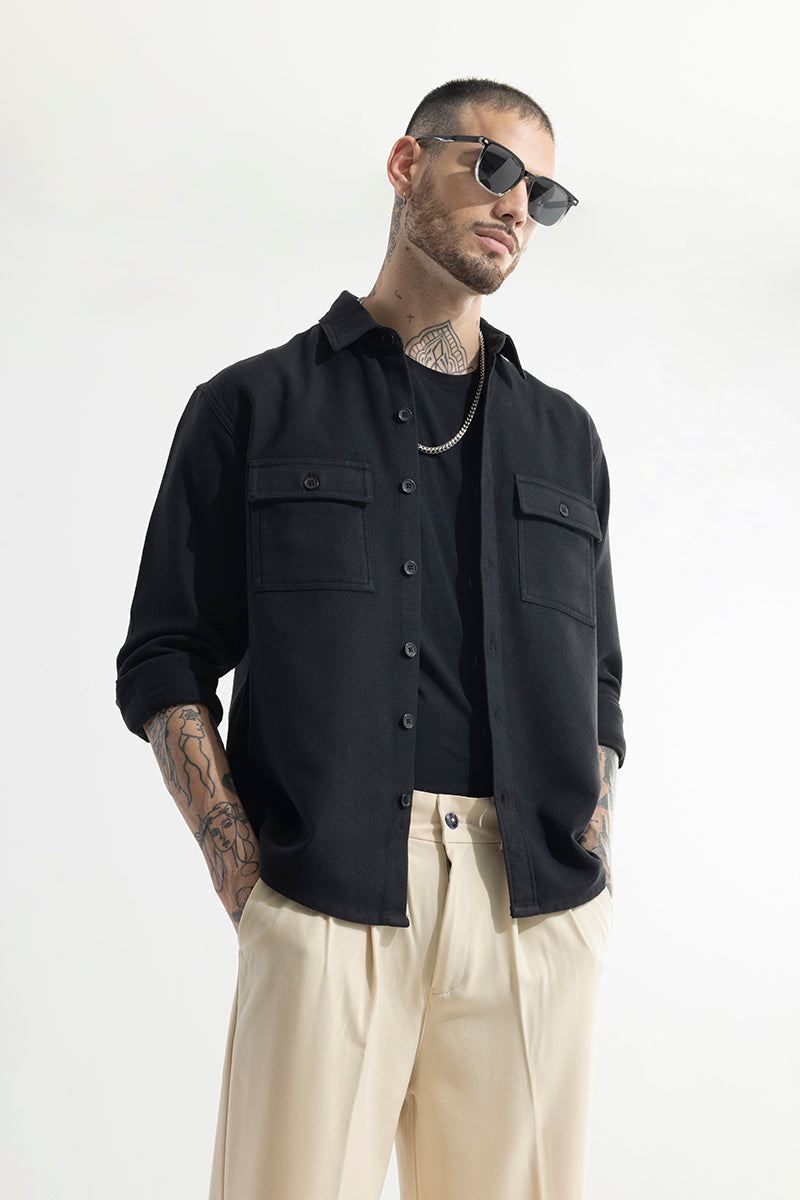 Overflap Black Overshirt