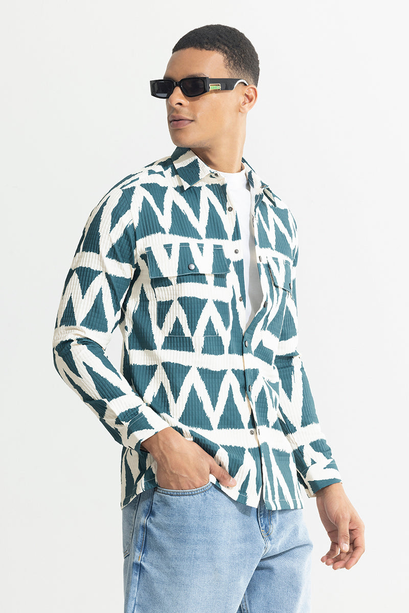 Vibrant Zigzag Teal Blue Overshirt