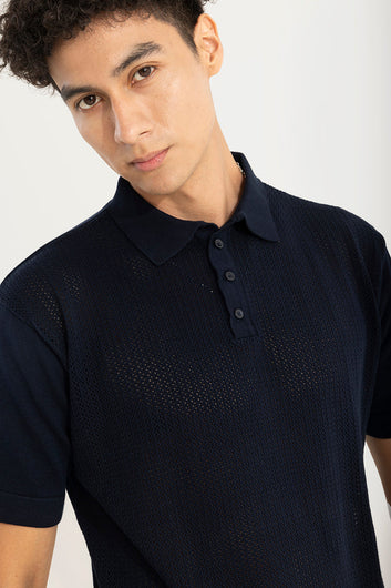 Mesh Design Navy Polo T-Shirt
