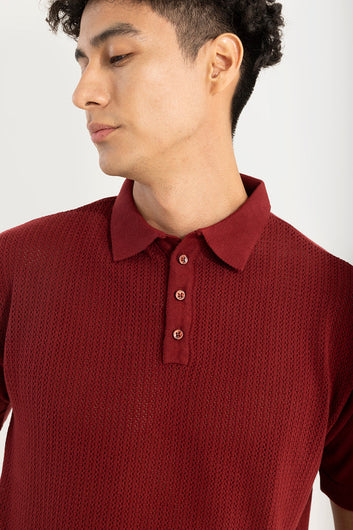 Mesh Design Red Polo T-Shirt
