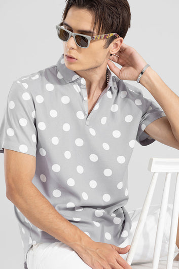 Polka Dotted Light Grey Polo T-Shirt