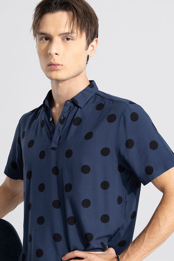 Polka Dotted Dark Blue Polo T-Shirt