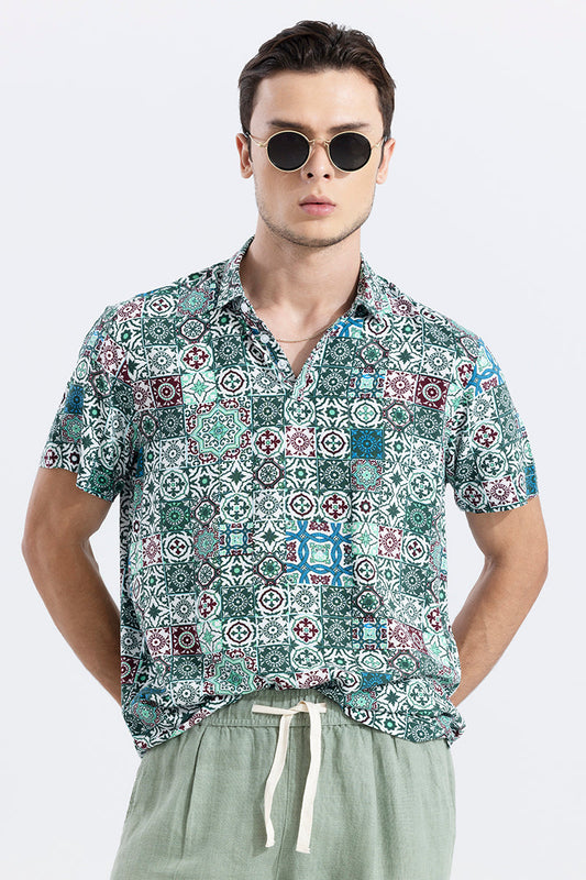 Block Print Green Polo T-Shirt