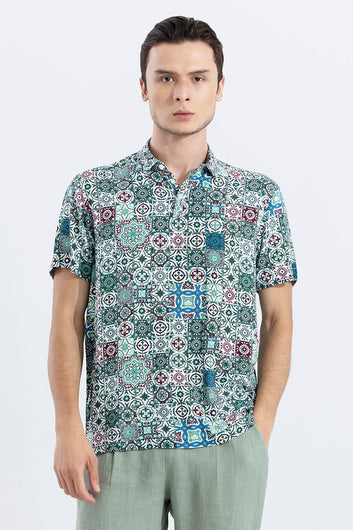 Block Print Green Polo T-Shirt