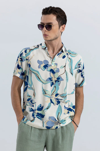 Blooming Blue White Polo T-Shirt