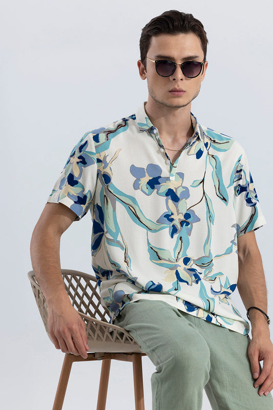 Blooming Blue White Polo T-Shirt