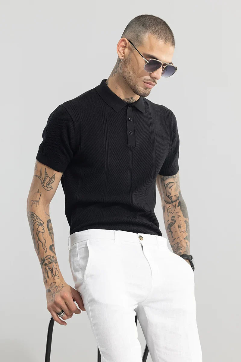 Coulter Knitted Black Polo T-Shirt