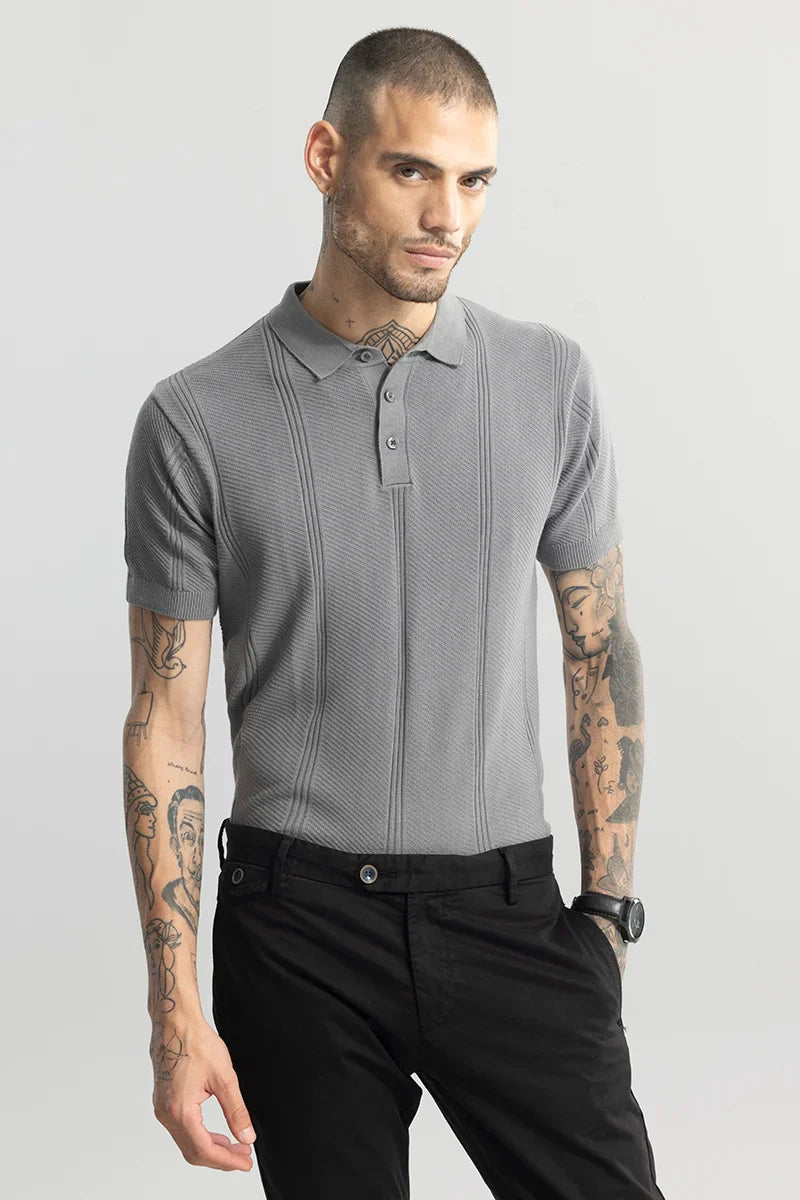 Coulter Knitted Grey Polo T-Shirt
