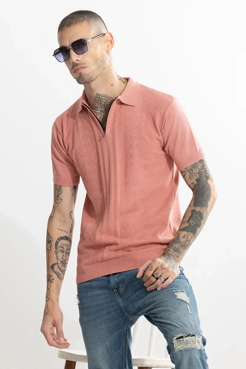 Alpine Knitted Pink Polo T-Shirt