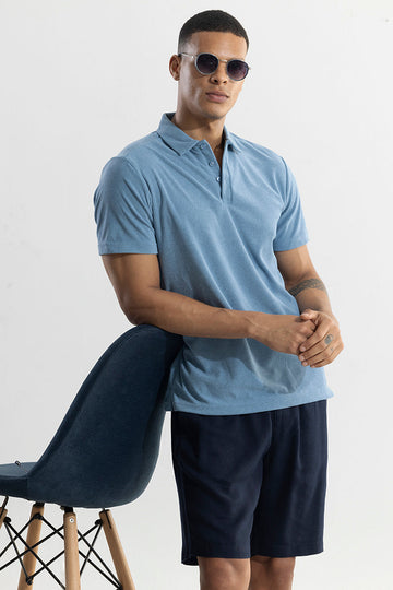 Micro Terry Blue Polo T-Shirt