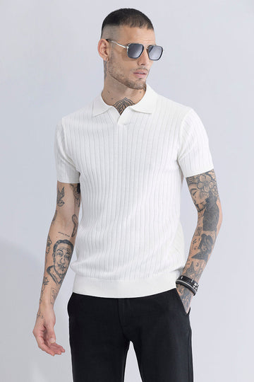 Sleek Striped White Polo T-Shirt