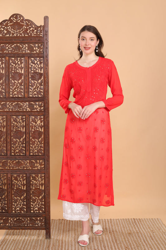 Surmai Viscose Mukaish Chikankari Kurti