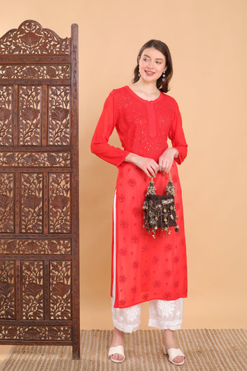 Mrunal Viscose Mukaish Chikankari Kurti