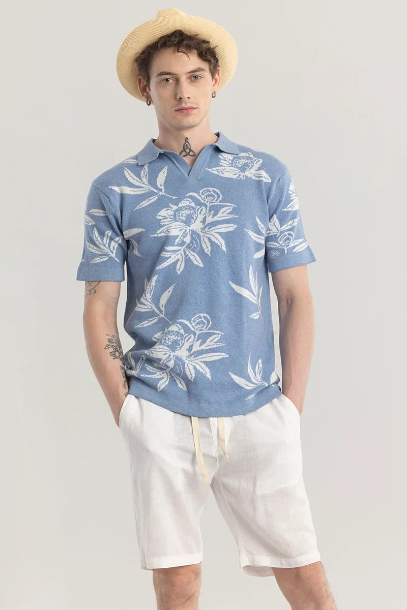 Florazure Blue Floral Polo T-shirt