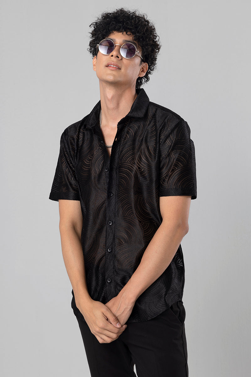 Hawaiian Hakoba Wave Black Shirt