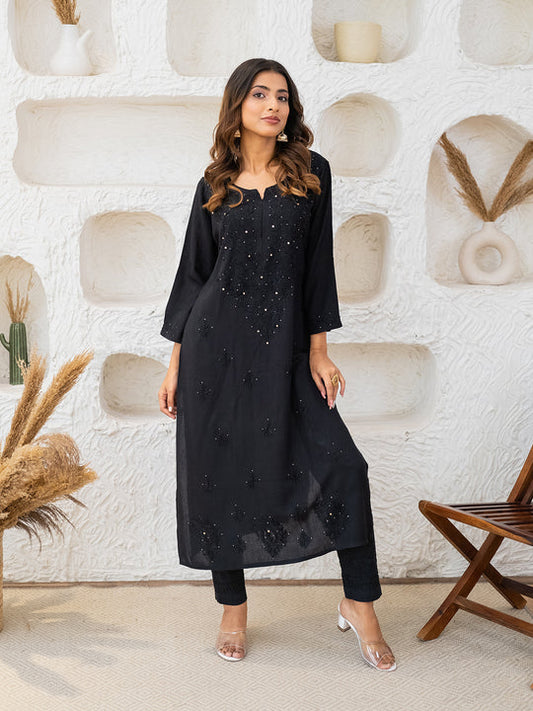 Ulfat Rayon Chikankari & Mukaish Straight Kurti