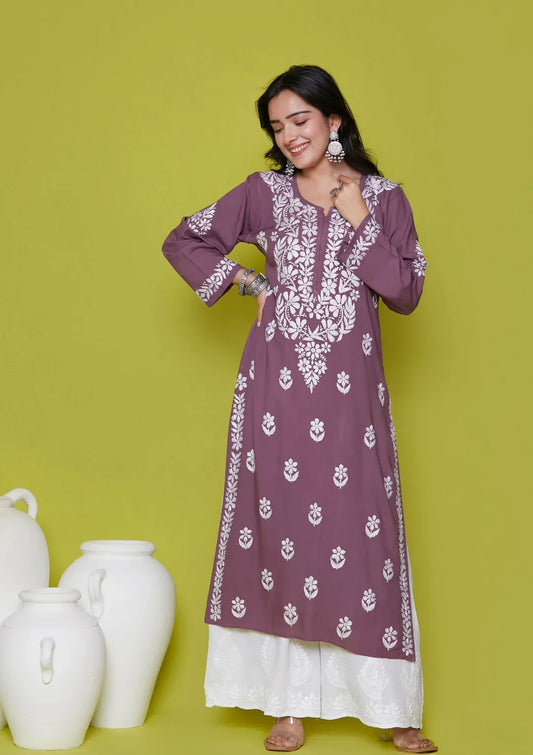 Heer Rayon Long Chikankari Kurti