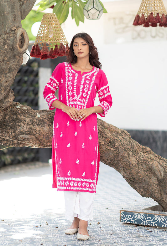 Malhar Rayon Long Chikankari Kurti