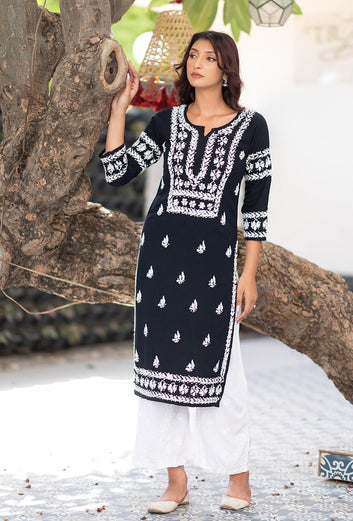 Malhar Rayon Long Chikankari Kurta