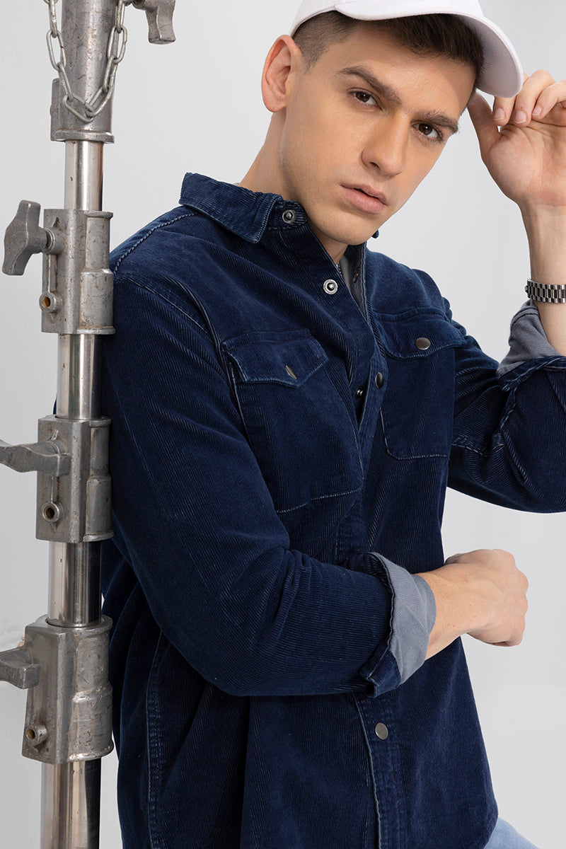 Wintry Blue Denim Corduroy Overshirt