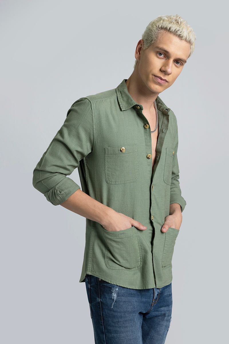 Lin Olive Linen Overshirt