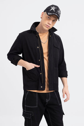 Triple Pocket Black Overshirt