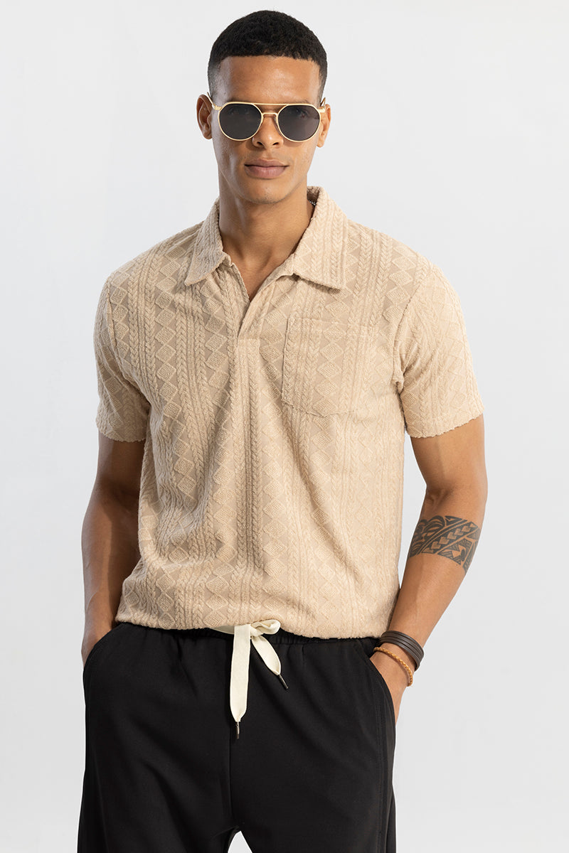 Square Diamond Beige Polo T-Shirt