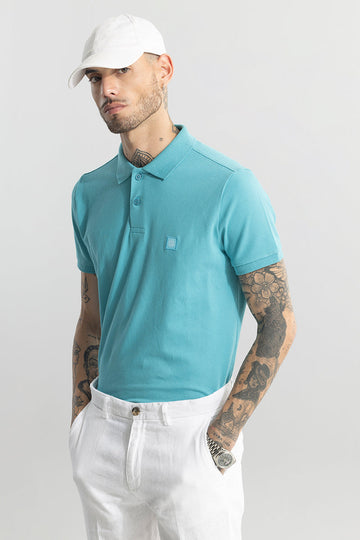 Incise Logo Aqua Blue Polo T-Shirt