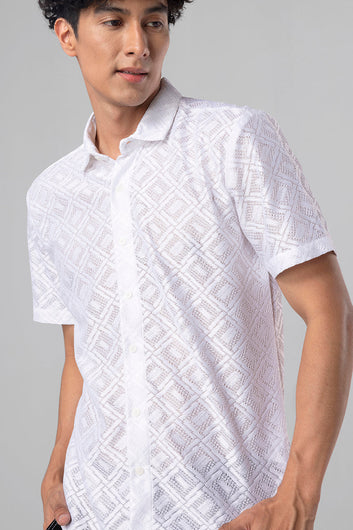 Hawaiian Hakoba Square White Shirt