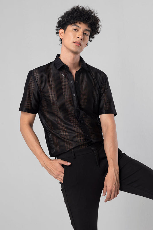 Hawaiian Hakoba Combination Black Shirt