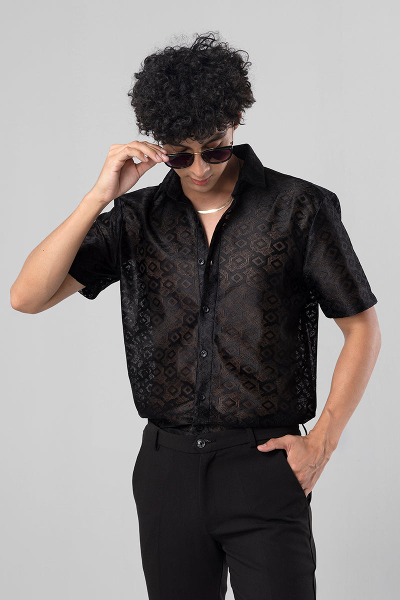 Hawaiian Hakoba Rhombus Black Shirt