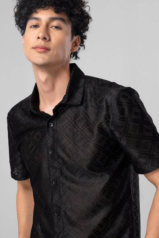Hawaiian Hakoba Square Black Shirt