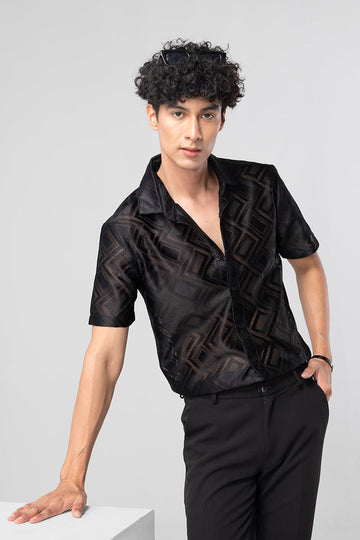 Hawaiian Hakoba Rectangle Black Shirt