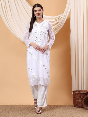 Noor Chikankari Georgette Mukaish Straight Kurta