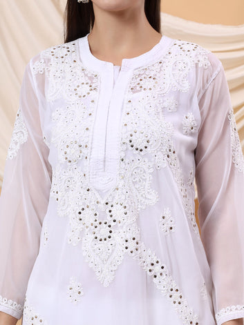 Noor Chikankari Georgette Mukaish Straight Kurta