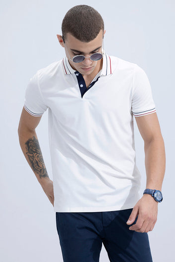 Seamless Stitch White Polo T-Shirt