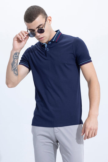 Seamless Stitch Navy Polo T-Shirt
