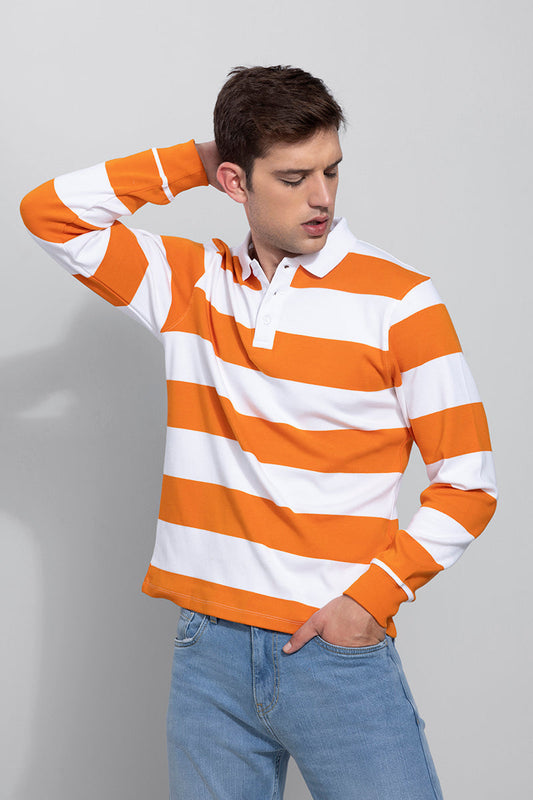 Rugby White & Orange Polo T-Shirt